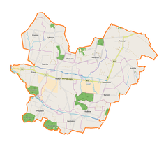 Mapa konturowa gminy Telatyn, u góry nieco na prawo znajduje się punkt z opisem „Kolonia Poturzyn”