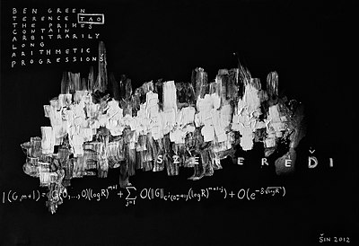 Green-Tao Theorem with Endre Szemeredi by Oliver Sin 110X160cm, acrylics and oil pastels on canvas, 2012