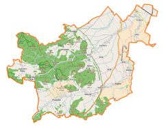 Mapa konturowa gminy Paszowice, na dole nieco na lewo znajduje się punkt z opisem „Pałac w Pogwizdowie”