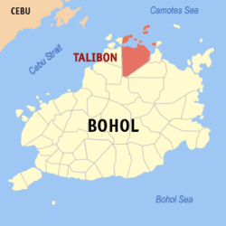 Map of Bohol with Talibon highlighted