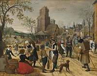 Autumn, market scene in the heart of a village label QS:Len,"Autumn, market scene in the heart of a village"