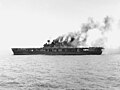 USS Yorktown burning after bombs hit her