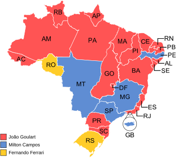 Estados e territórios onde cada candidato venceu, segundo a legenda.