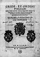 Gride, et ordini pubblicati nel Governo dell'illustrissimo et eccellentissimo signor Don Carlo d'Aragon, gridario pubblicato a Milano nel 1584