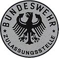 Sticker (in fact printed onto the plate in this case) which validates a registration plate, here: plate of Bundeswehr (armed Forces)