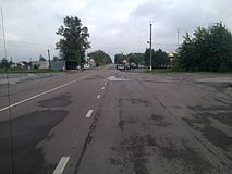 Dytiatky's main road with the checkpoint in background