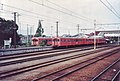 Hachiko Line KiHa 35 DMUs passing at Yorii Station in August 1992