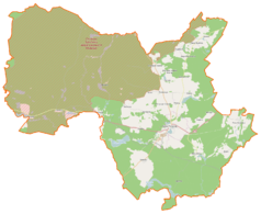 Mapa konturowa gminy Kalisz Pomorski, blisko centrum na prawo znajduje się punkt z opisem „Kalisz Pomorski”