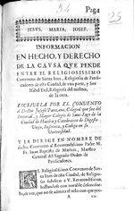 Gambar mini seharga Berkas:Informacion en hecho, y derecho de la causa que pende entre el religiosissimo Convento de Santa Ines, Religiosas de Predicadores de esta Ciudad, de van parte, y Sor Isabel Eril, Religiosa del mismo (IA A10910434).pdf