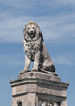 Bavarian Lion on one side of the port entrance of Lindau.