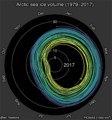 ◣Hawkins◢ 21:24, 25 August 2019 - Climate spiral for Arctic sea ice volume - SCREENSHOT (PNG)