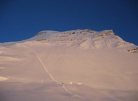 The upper slopes of Cho Oyu, showing the classic route up the mountain