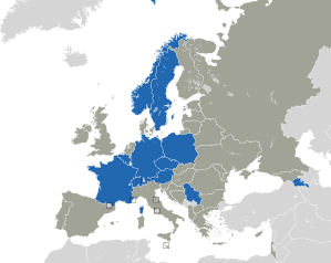 A coloured map of the countries of Europe