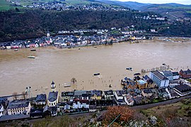 Rheinhochwasser bei St. Goar am 8. Januar