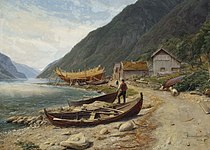 Thomas Fearnley: «Gravensfjord» (Granvinfjorden), 1839, olje på papir