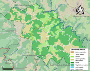 Carte en couleurs présentant l'occupation des sols.