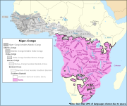 Localisation des langues bantoues. Le luganda (ou ganda) est dans le nord de la zone.