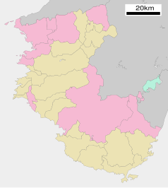 Mapa konturowa prefektury Wakayama, po lewej nieco u góry znajduje się punkt z opisem „Powiat Arida”