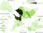 Support for Green Party candidates by riding