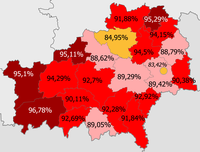 Belarusians in the region   >95%   90–95%   85—90%   <85%