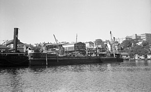 Blackwattle Bay Glebe May 1968 - Ferry Curl Curl being broken up at Strides yard (Vic Solomons, City of Sydney Archive).jpg