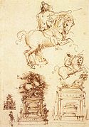 Three draft sketches in sepia for an equestrian monument, Leonardo da Vinci 1508-10