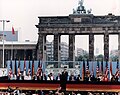 United States President Ronald Reagan giving a speech on June 12, 1987