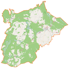 Mapa konturowa powiatu wałeckiego, po prawej znajduje się punkt z opisem „Dobino”