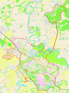 Mapa konturowa Riazania, w centrum znajduje się punkt z opisem „Sobór Narodzenia Pańskiego”