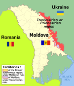 Map of Moldova highlighting Transnistria