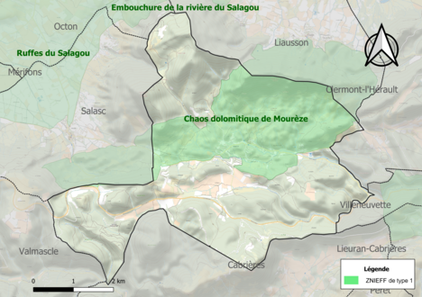 Carte de la ZNIEFF de type 1 sur la commune.