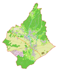 Mapa konturowa gminy Komenda, po prawej nieco na dole znajduje się punkt z opisem „Križ”