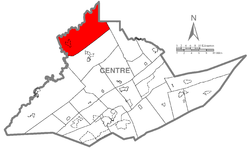 Map of Centre County, Pennsylvania highlighting Burnside Township