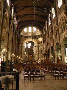 Interior of Saint-Augustin; with the roof supported by slender iron columns (1860–71)