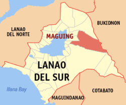 Mapa ng Lanao del Sur na nagpapakita sa lokasyon ng Maguing.