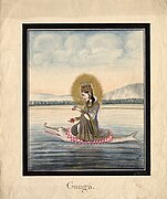 Watercolour painting on paper of Gaṅgā, the personification of the sacred river Ganges.jpg