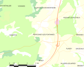 Mapa obce Perrogney-les-Fontaines