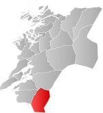 Mapa do condado de Nord-Trøndelag com Meråker em destaque.