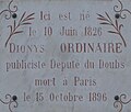 Plaque sur la maison natale de Dionys Ordinaire.