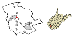 Location of Logan in Logan County, West Virginia.