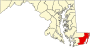 Mapa de Maryland destacant el Comtat de Worcester