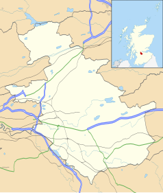 Mapa konturowa North Lanarkshire, blisko centrum na lewo znajduje się punkt z opisem „Coatbridge”