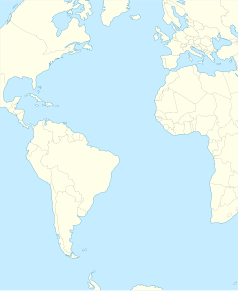 Mapa konturowa Oceanu Atlantyckiego, u góry nieco na prawo znajduje się punkt z opisem „Las Palmas de Gran Canaria”