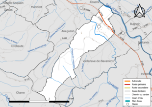 Carte en couleur présentant le réseau hydrographique de la commune