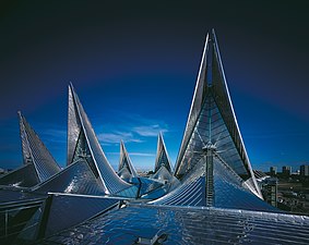 The front on view of the sail roofs in-situ