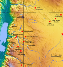 carte géographique, carrés rouges avec noms des forts romains