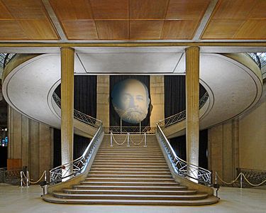 Stairway of the Economic and Social Council in Paris, originally the Museum of Public Works, built for the 1937 Exposition, by Auguste Perret (1937)