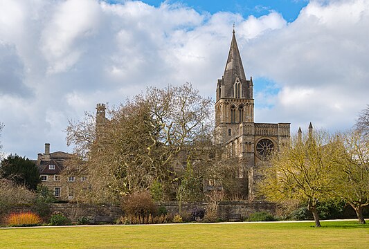 Christ Church Cathedral in Oxford, seen from Merton field in the east.