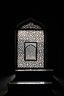 A jali mihrab indicates the qibla direction while one stands inside Humayun's cenotaph's chamber and looks to the west.