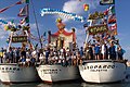 La Madonna dei Martiri, patrona della città di Molfetta, portata in processione su tre pescherecci, durante i festeggiamenti dell'8 settembre